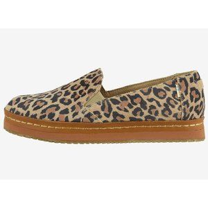 Toms Palma Leather Leopard Wrap Platform Slip On Shoes Loafers NWOB